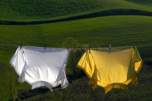 Due camice ad asciugare, crete senesi